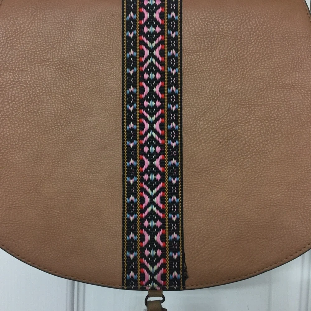 Vegan Leather Southwest Embroidery BoHo Crossbody Brown Purse with Tassel